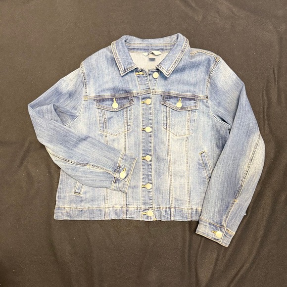 Christopher & Banks Petite Denim Jacket Jean Jacket Women's P/XL Light Wash - Picture 1 of 4